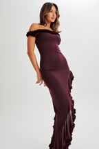Arielle Off Shoulder Ruffle Midi Dress in Plum – Chic&Drifts