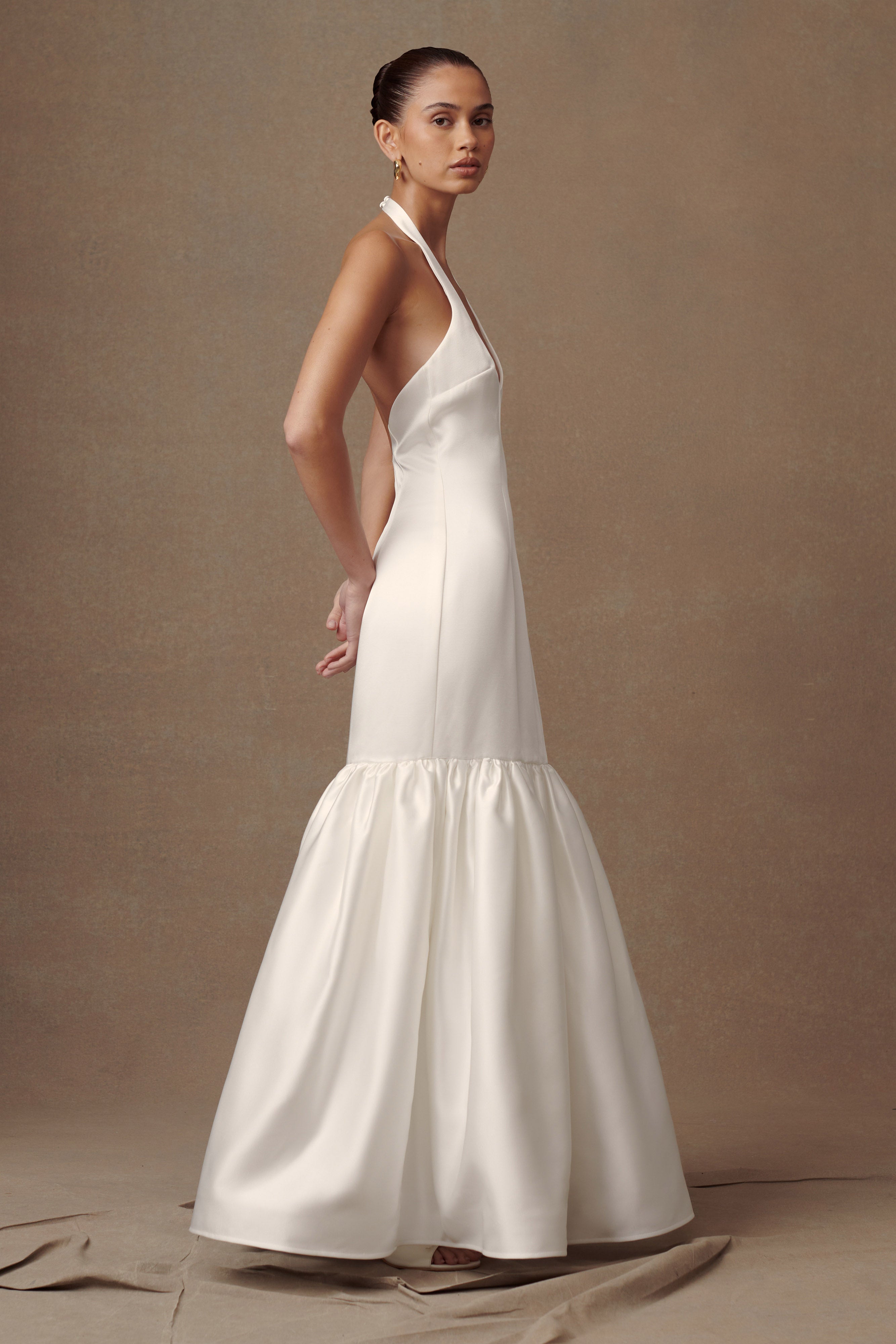 Danica Satin Halter Wedding Gown in White – Chic&Drifts