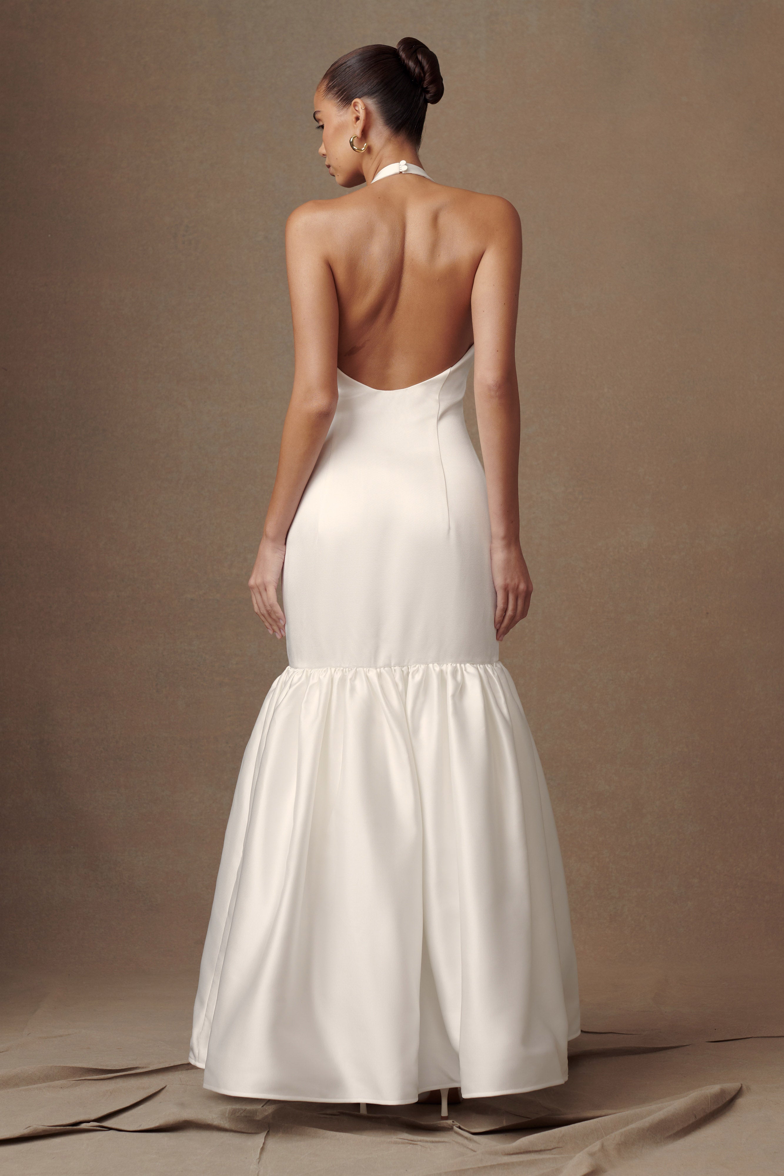 Danica Satin Halter Wedding Gown in White – Chic&Drifts