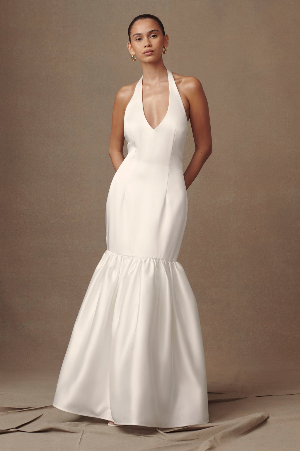 Danica Satin Halter Wedding Gown in White – Chic&Drifts