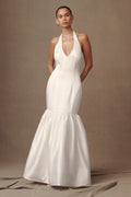 Danica Satin Halter Wedding Gown in White – Chic&Drifts