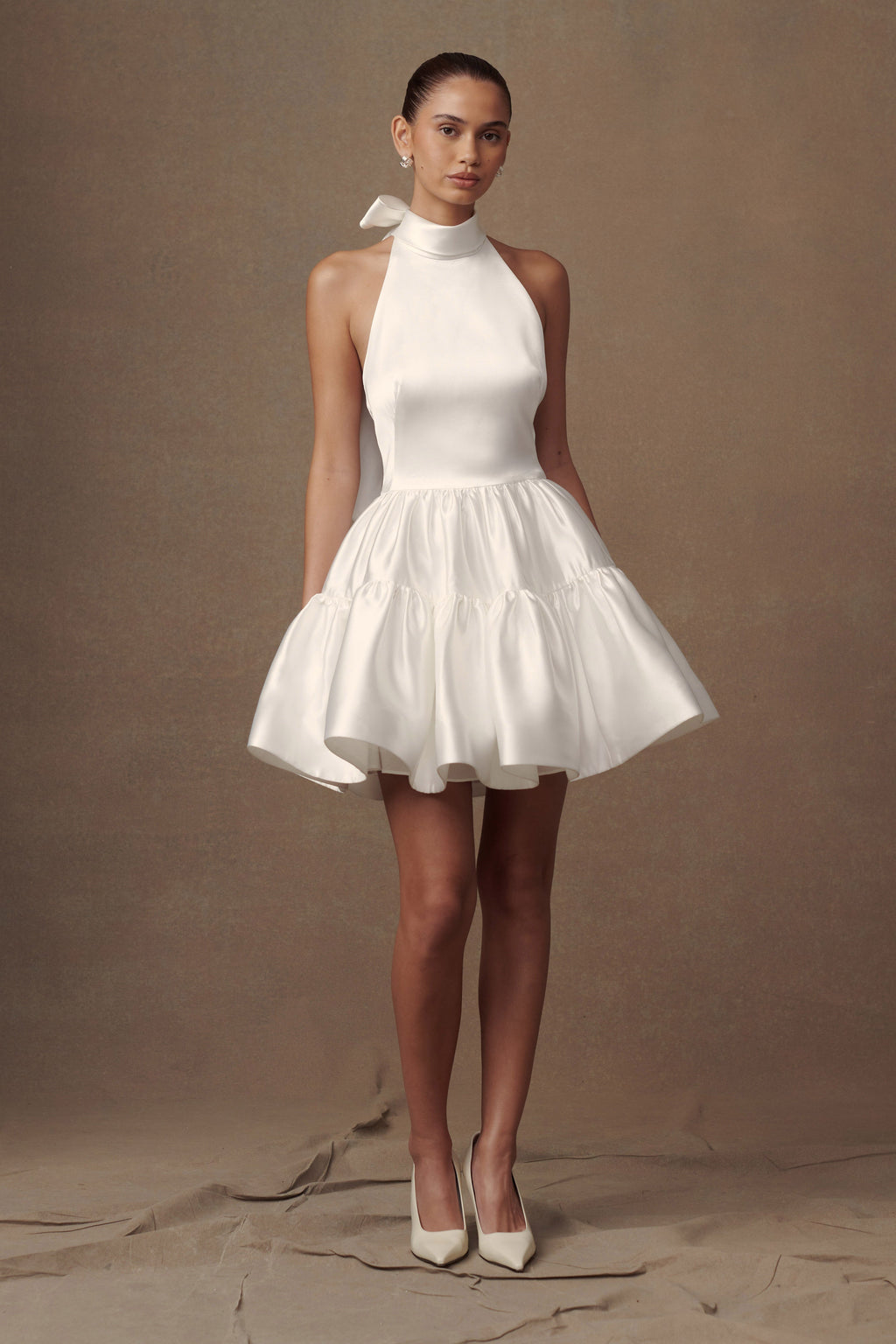 Dorota Satin Halter Mini Dress in White – Chic&Drifts
