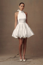 Dorota Satin Halter Mini Dress in White – Chic&Drifts