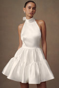 Dorota Satin Halter Mini Dress in White – Chic&Drifts