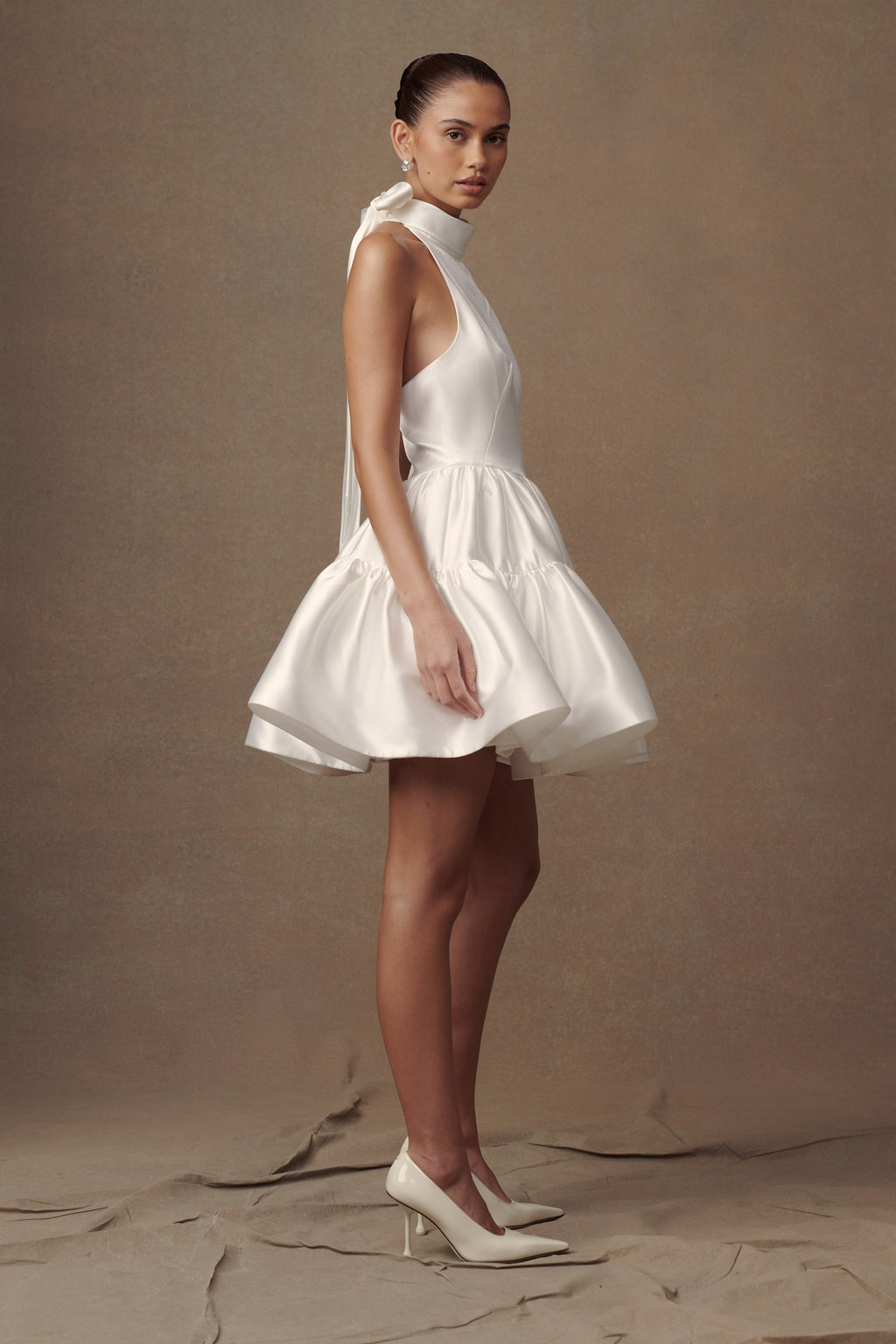 Dorota Satin Halter Mini Dress in White – Chic&Drifts