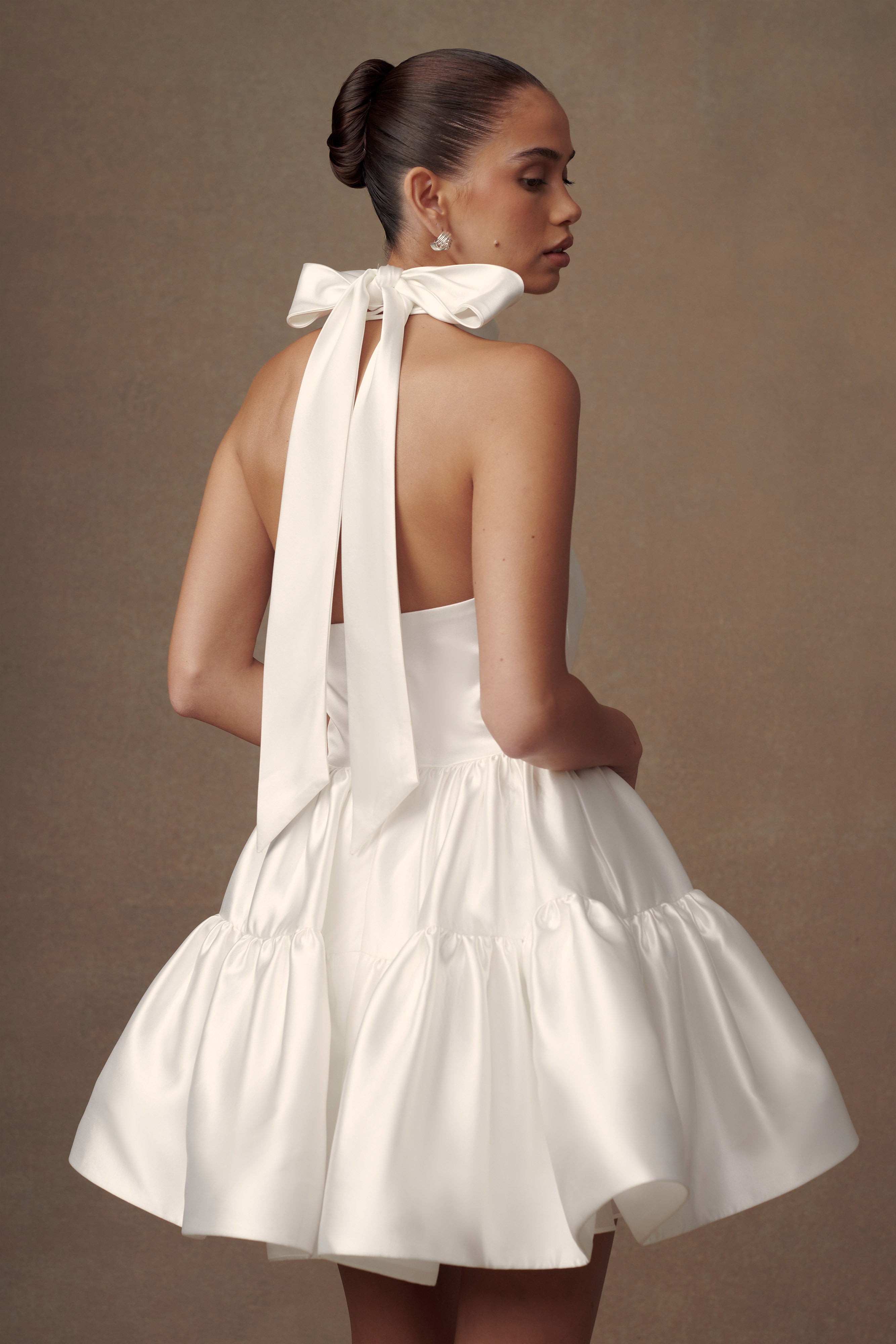 Dorota Satin Halter Mini Dress in White – Chic&Drifts