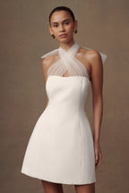 Maryam Tulle Bow Mini Dress in White – Chic&Drifts