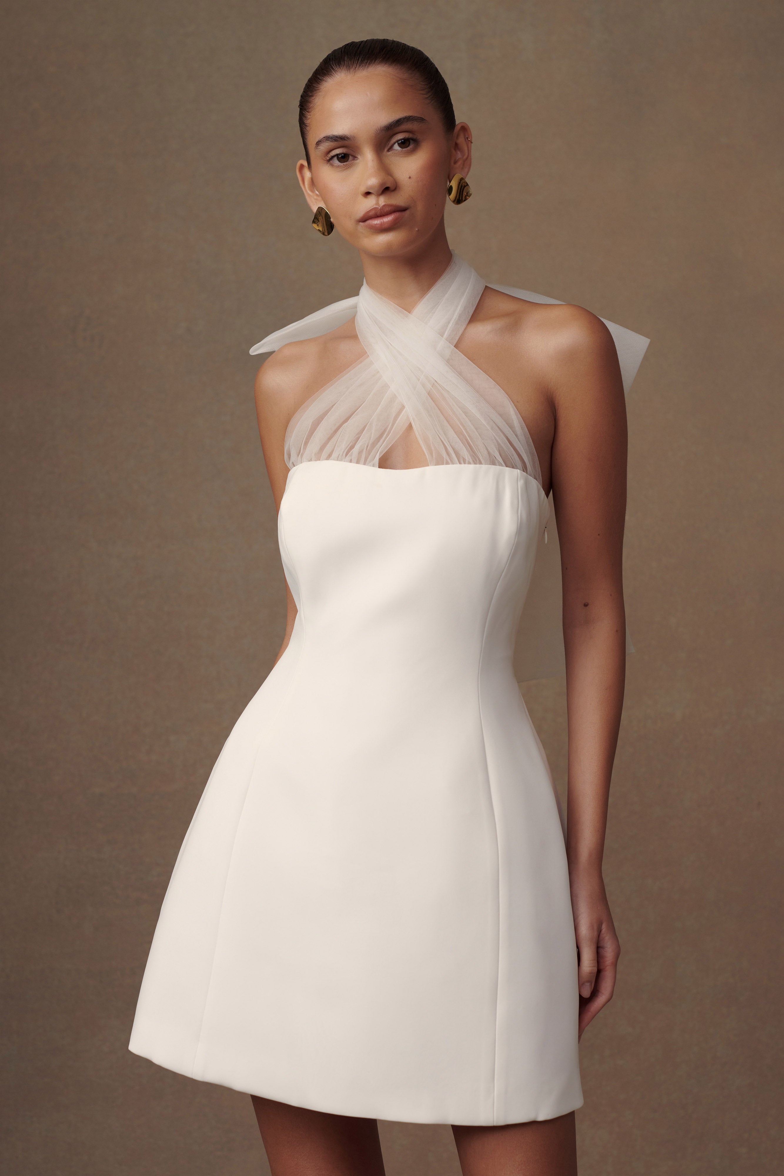 Maryam Tulle Bow Mini Dress in White – Chic&Drifts