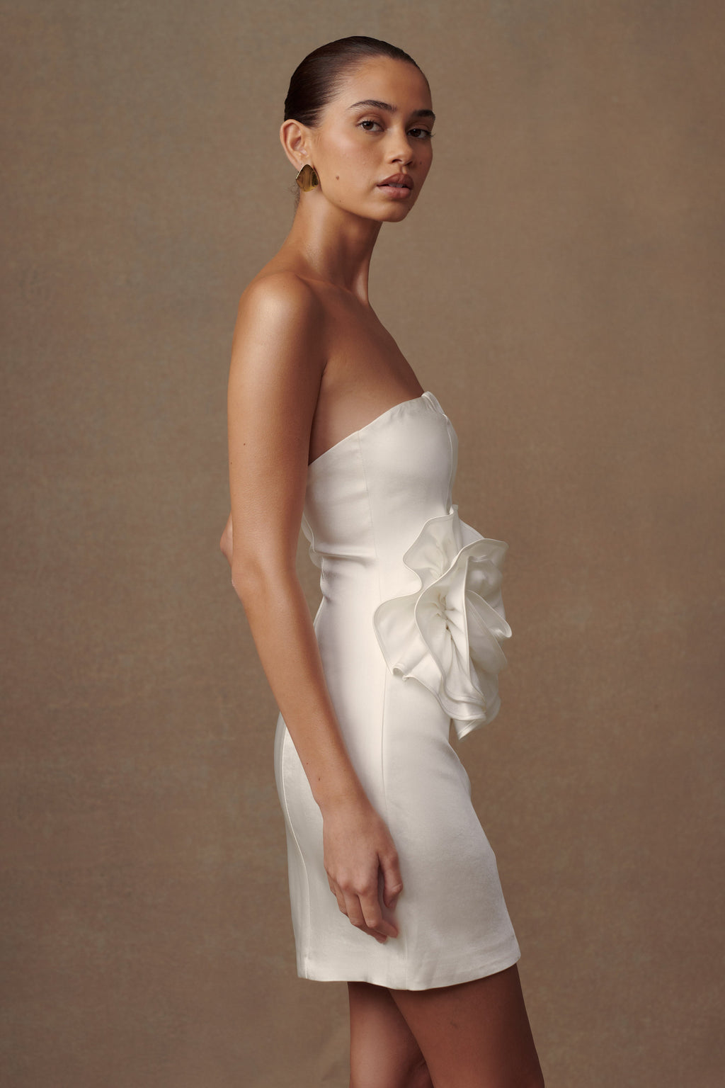 Bernadette Strapless Rose Mini Dress in White – Chic&Drifts
