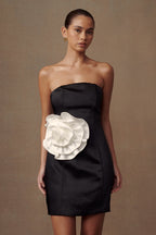 Bernadette Strapless Rose Mini Dress in Black – Chic&Drifts