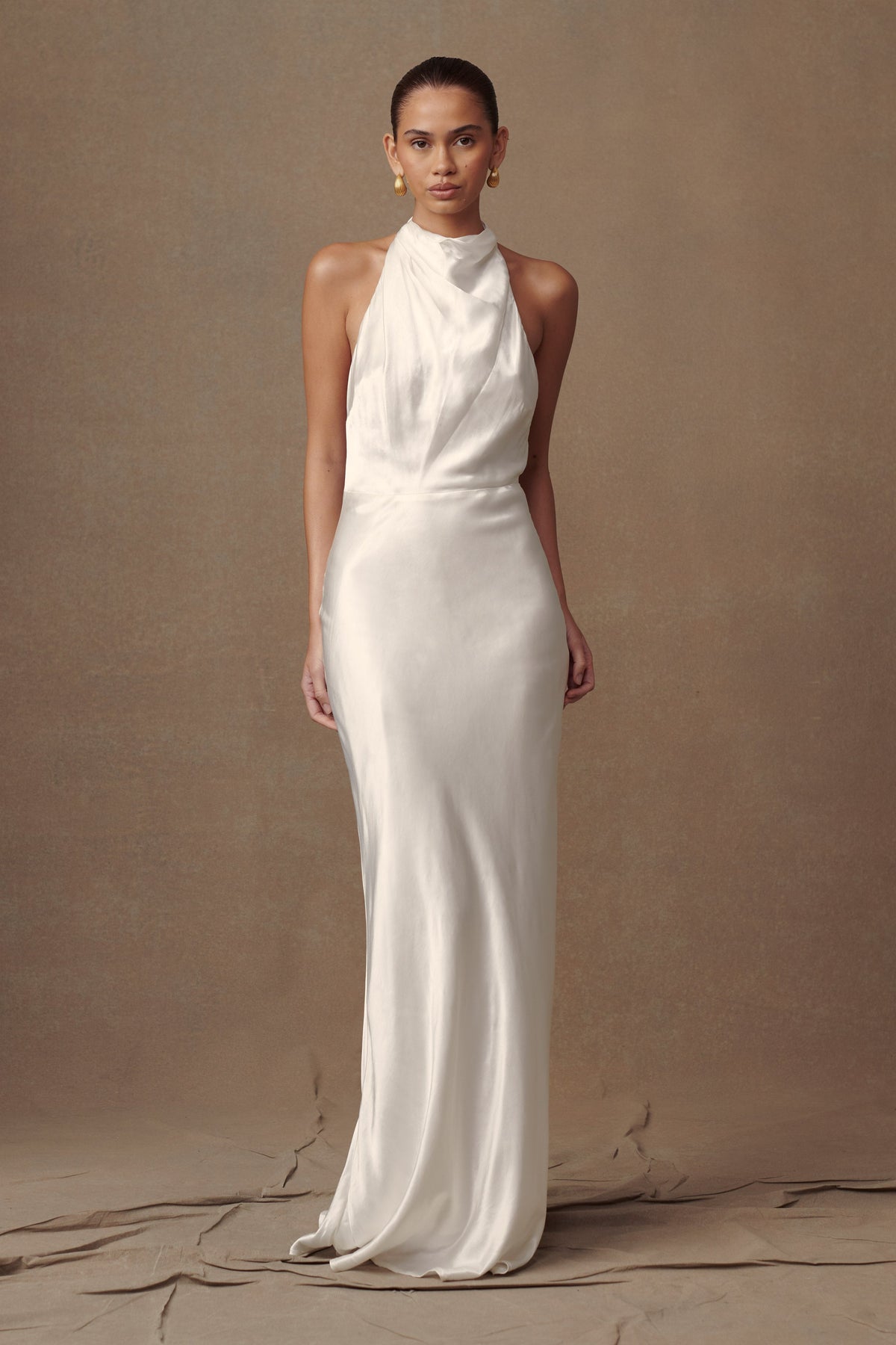 Esther Iridescent Satin Cowl Maxi Dress in Ivory – Chic&Drifts