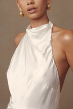 Esther Iridescent Satin Cowl Maxi Dress in Ivory – Chic&Drifts