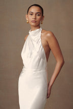 Esther Iridescent Satin Cowl Maxi Dress in Ivory – Chic&Drifts