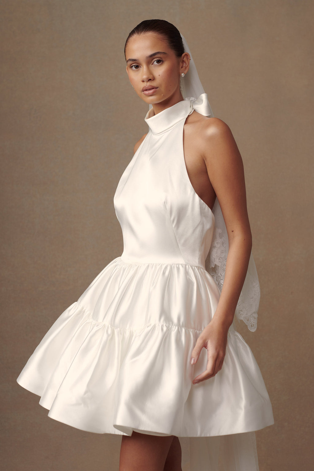 Dorota Satin Halter Mini Dress in White – Chic&Drifts