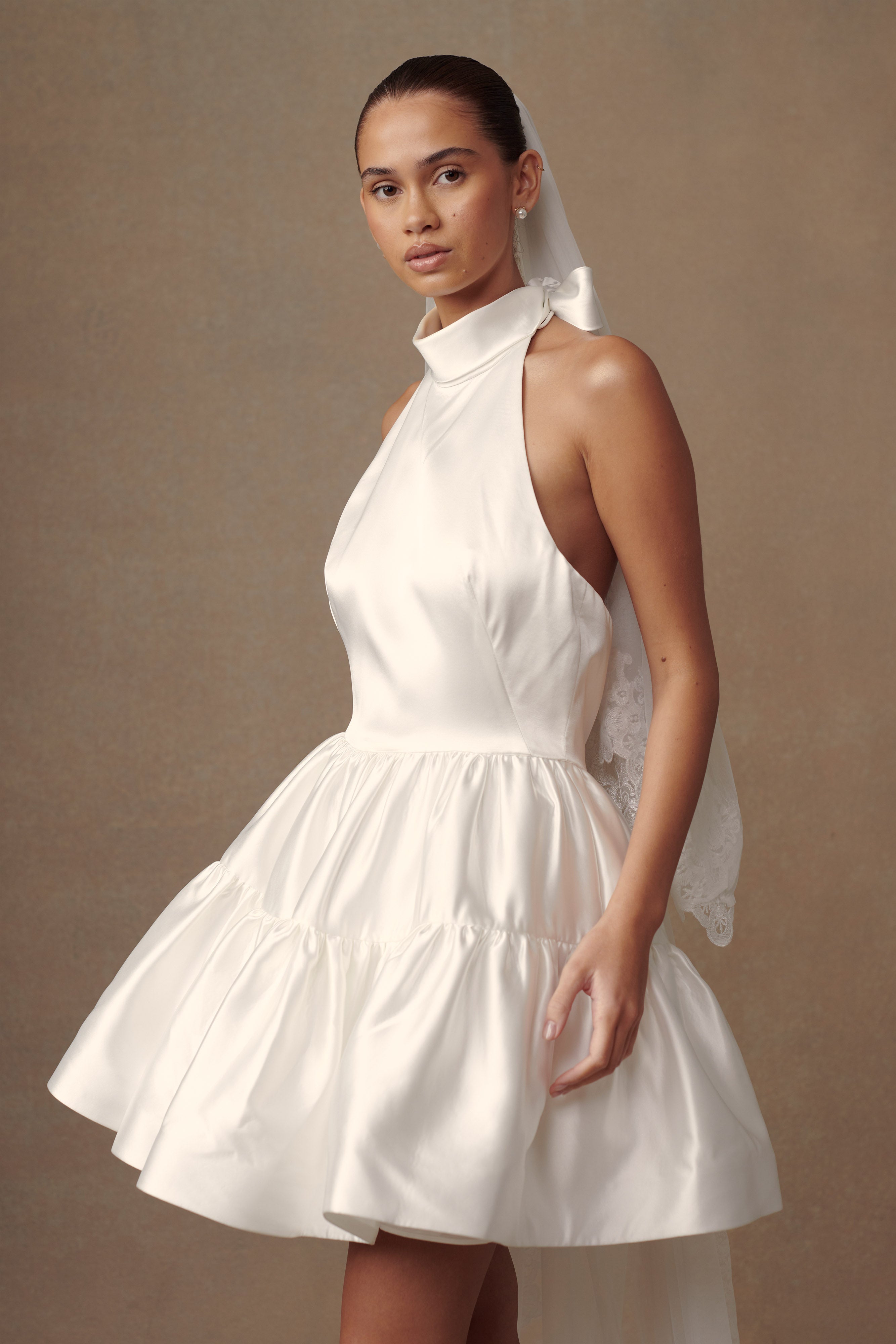 Dorota Satin Halter Mini Dress in White – Chic&Drifts