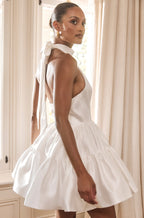 Dorota Satin Halter Mini Dress in White – Chic&Drifts