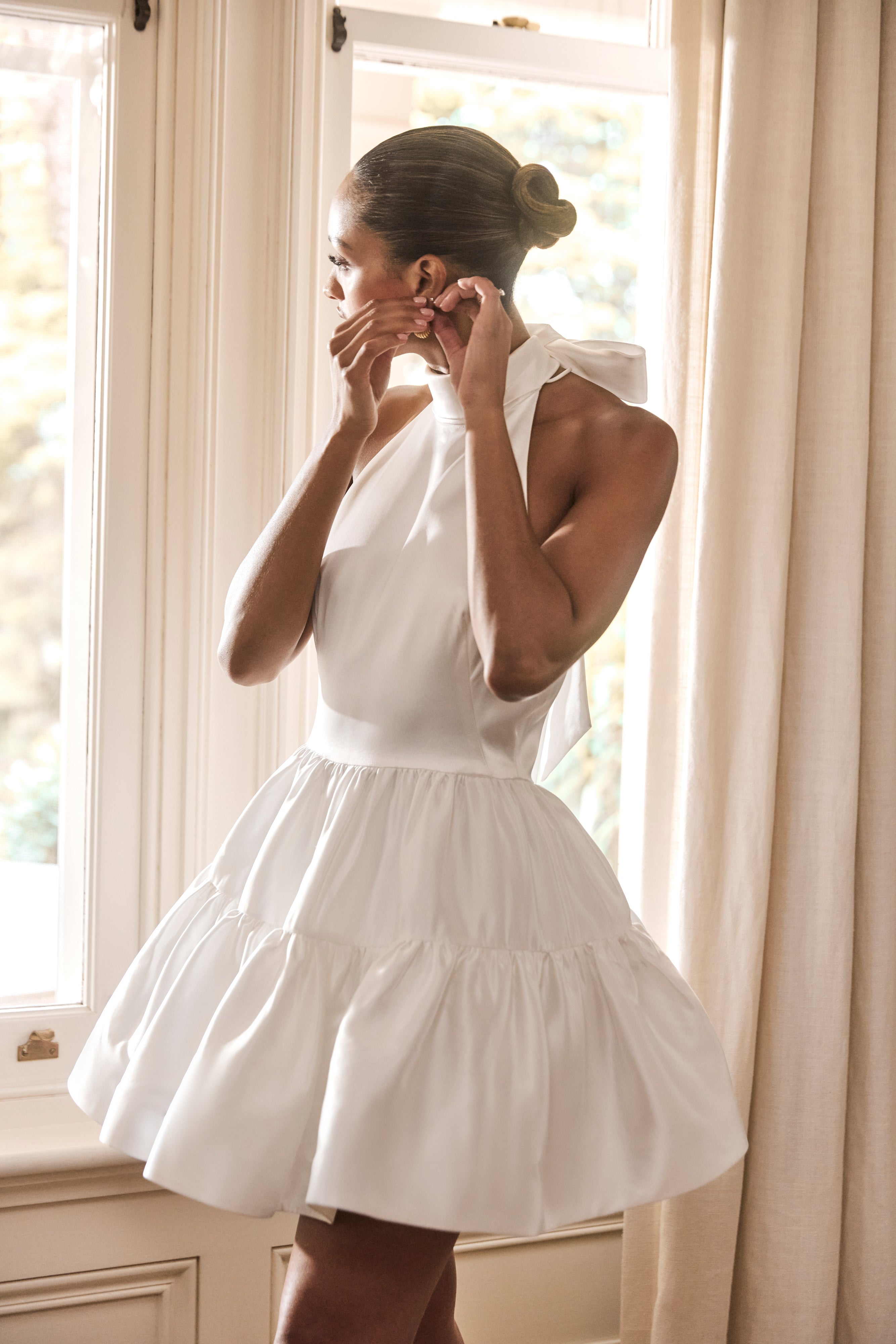 Dorota Satin Halter Mini Dress in White – Chic&Drifts