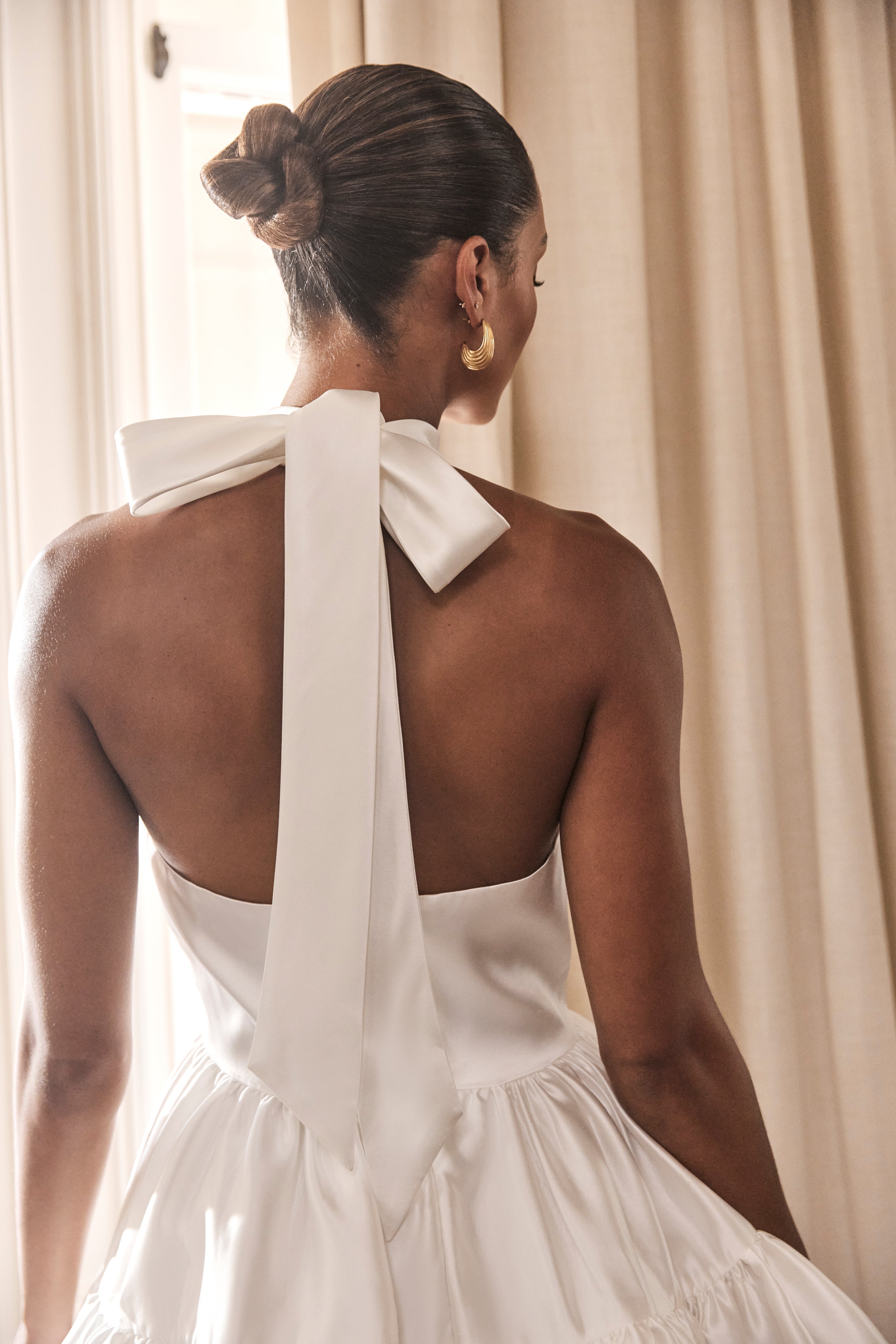 Dorota Satin Halter Mini Dress in White – Chic&Drifts