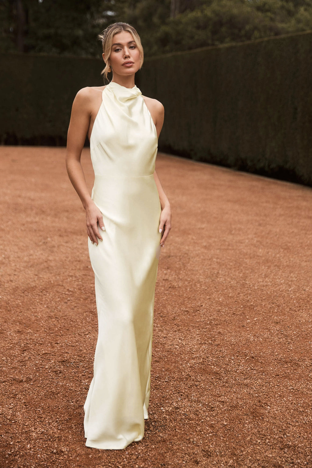 Esther Iridescent Satin Cowl Maxi Dress in Lemon Sorbet – Chic&Drifts