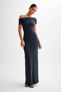 Cassandra Off Shoulder Slinky Maxi Dress in Black – Chic&Drifts