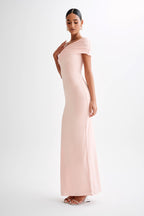 Cassandra Off Shoulder Slinky Maxi Dress in Pale Pink – Chic&Drifts