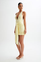 Ambrosi Satin Chiffon Mini Dress in Lemon Sherbet – Chic&Drifts