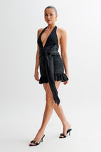 Ambrosi Satin Chiffon Mini Dress in Black – Chic&Drifts