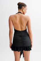 Ambrosi Satin Chiffon Mini Dress in Black – Chic&Drifts