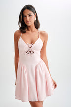 Muriel Mini Dress With Crochet in Powder Pink – Chic&Drifts
