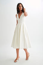 Keely Cotton Sleeveless Midi Dress in White – Chic&Drifts
