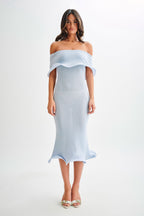 Molly Off Shoulder Knit Midi Dress in Sky Blue – Chic&Drifts
