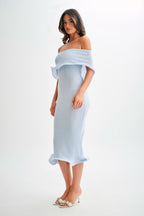 Molly Off Shoulder Knit Midi Dress in Sky Blue – Chic&Drifts