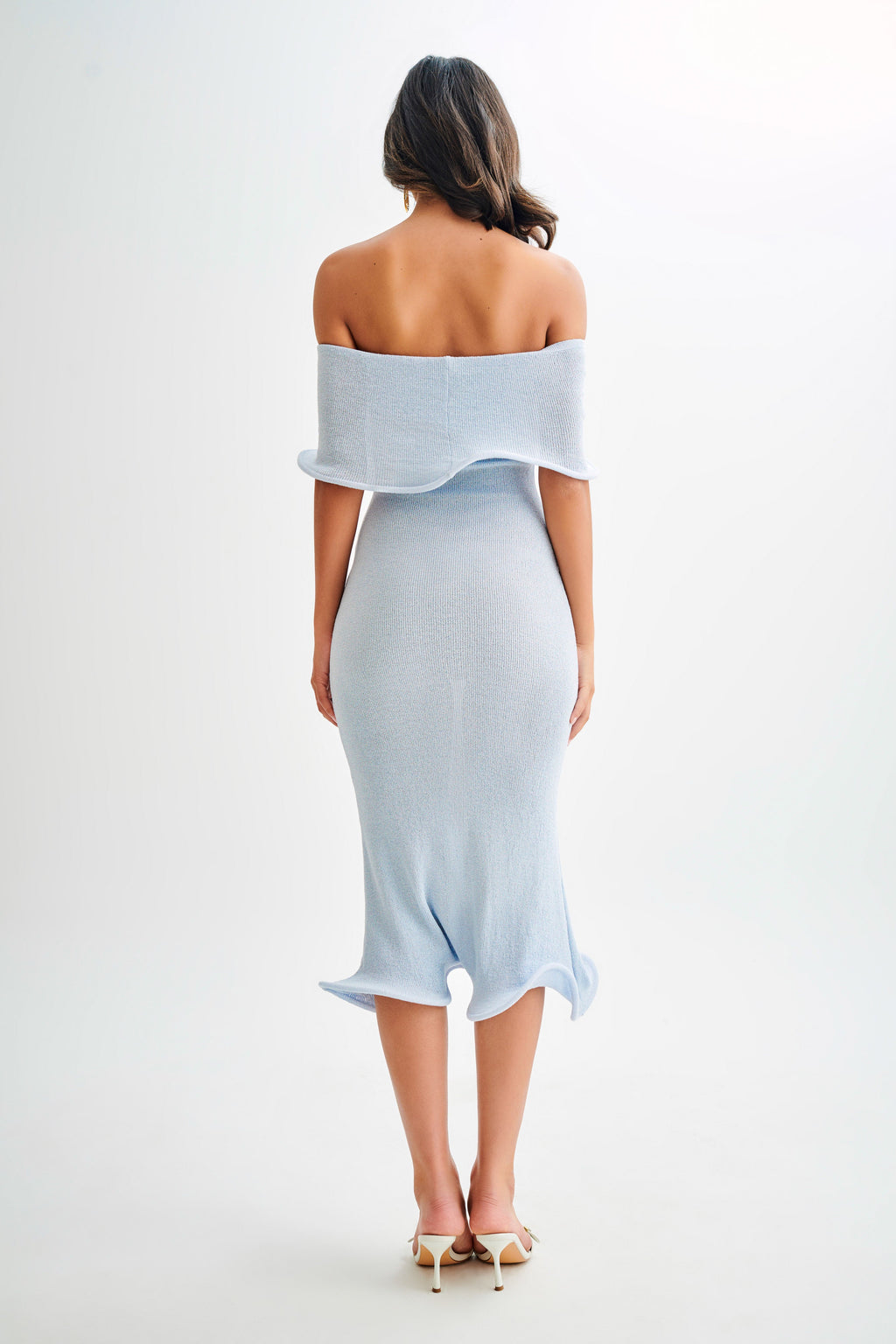 Molly Off Shoulder Knit Midi Dress in Sky Blue – Chic&Drifts
