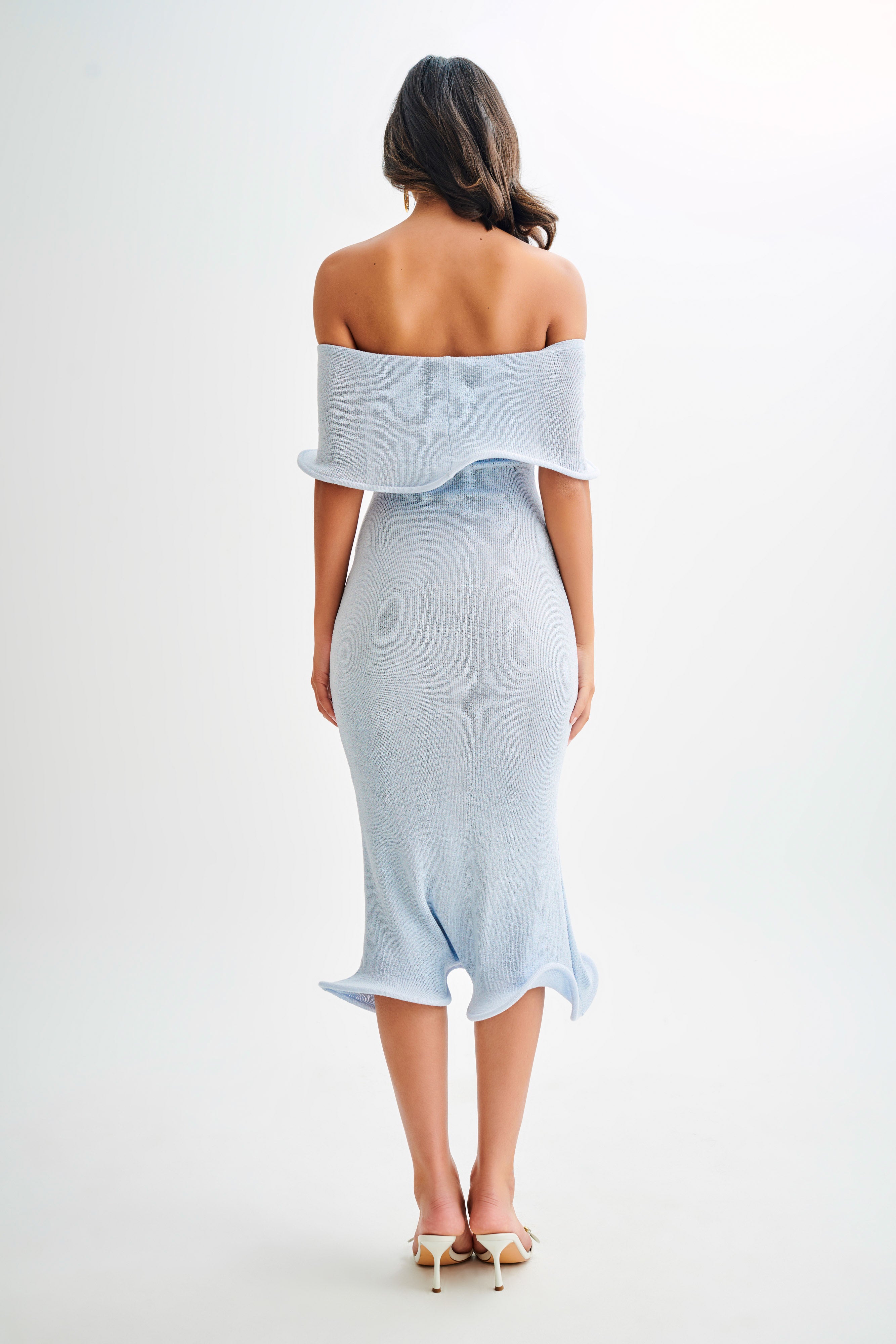 Molly Off Shoulder Knit Midi Dress in Sky Blue – Chic&Drifts