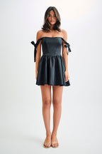Rita Satin Mini Dress With Bow Sleeves in Black – Chic&Drifts