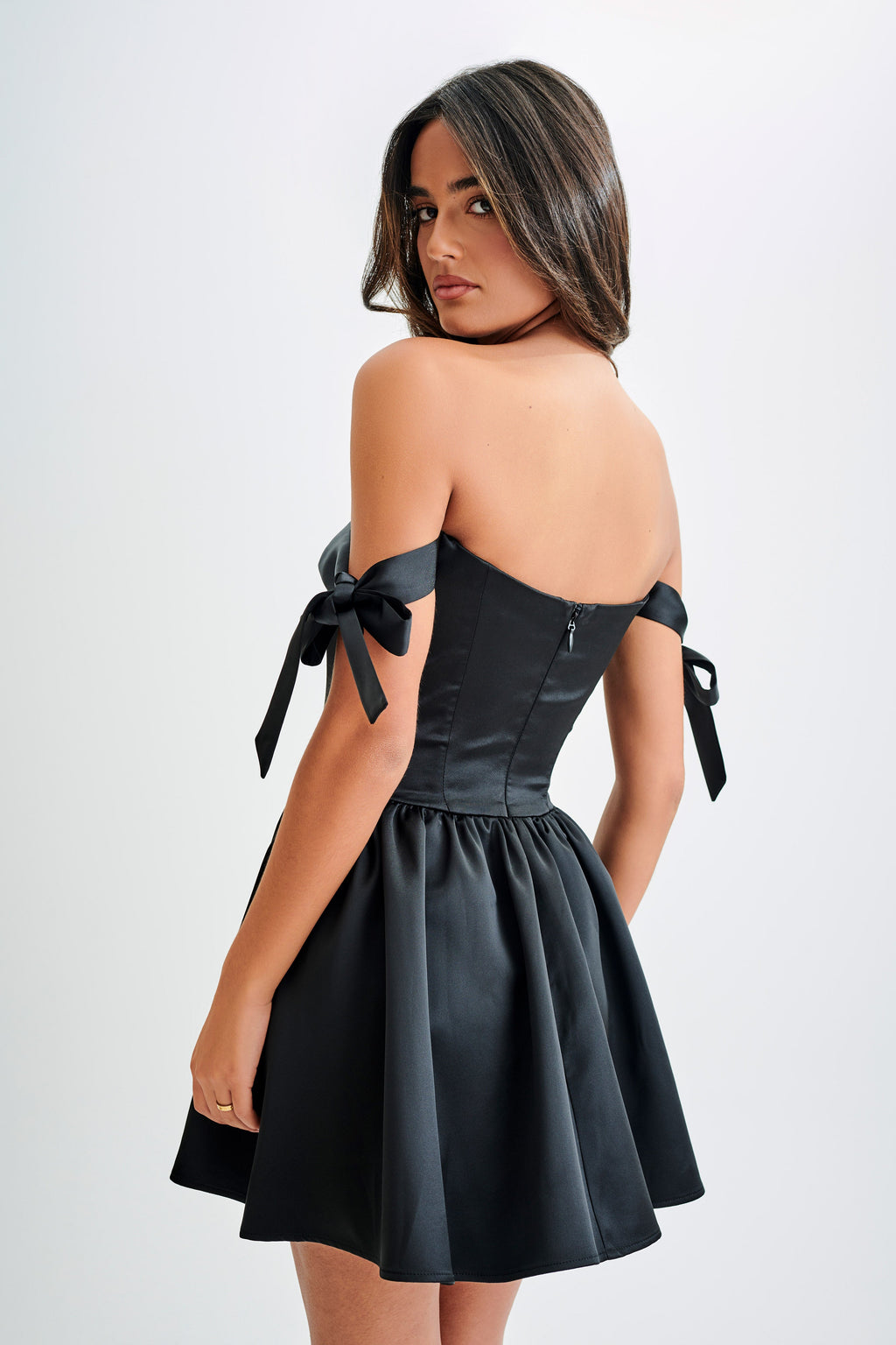 Rita Satin Mini Dress With Bow Sleeves in Black – Chic&Drifts