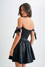 Rita Satin Mini Dress With Bow Sleeves in Black – Chic&Drifts