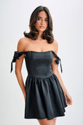 Rita Satin Mini Dress With Bow Sleeves in Black – Chic&Drifts