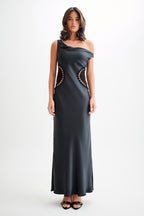 Kristina Satin Maxi Dress With Crochet in Black – Chic&Drifts