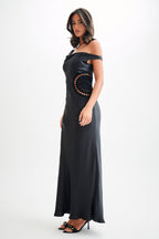 Kristina Satin Maxi Dress With Crochet in Black – Chic&Drifts