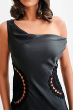 Kristina Satin Maxi Dress With Crochet in Black – Chic&Drifts