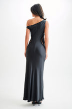 Kristina Satin Maxi Dress With Crochet in Black – Chic&Drifts