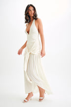 Graziana Satin Chiffon Plunge Maxi Dress in Ivory – Chic&Drifts