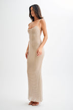 Jasmyn Hot Fix Maxi Dress With Mesh Back in Nude – Chic&Drifts