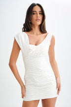 Farrah Structured Draped Mini Dress in White – Chic&Drifts