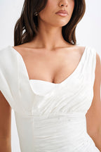 Farrah Structured Draped Mini Dress in White – Chic&Drifts