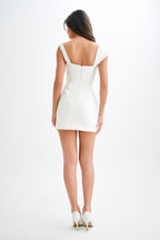 Farrah Structured Draped Mini Dress in White – Chic&Drifts