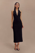 Annita Crepe Halter Midi Dress in Black – Chic&Drifts