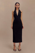 Annita Crepe Halter Midi Dress in Black – Chic&Drifts