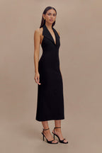 Annita Crepe Halter Midi Dress in Black – Chic&Drifts